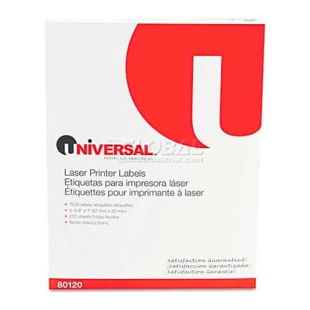 United Stationers Supply Universal® Laser Printer Permanent Labels, 1 x 2-5/8, White, 7500 Labels UNV80120